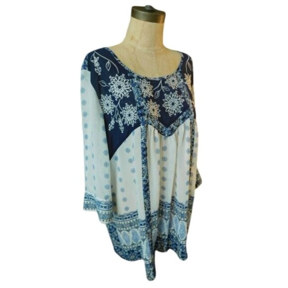 Ali Miles Size L Large Boho Semi Sheer Hippy Style Blouse Top - Picture 3 of 3